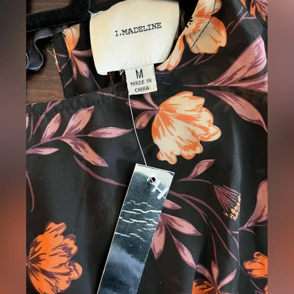 I. Madeline Black Floral Dress Fit Flare Sheer Size Medium Garden Cottage NWT - Picture 5 of 5